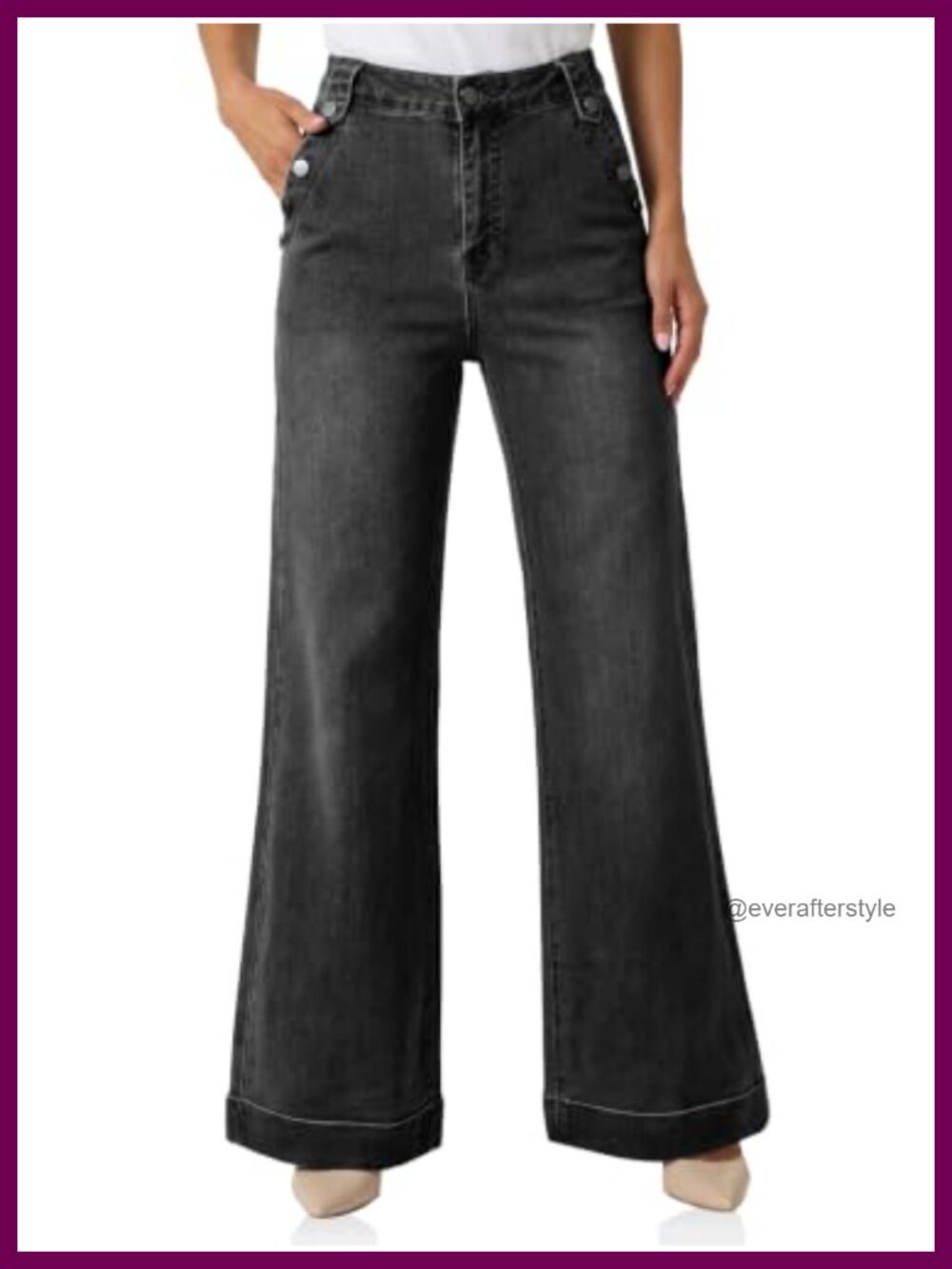 High Waisted Wide Leg Jeans with Pockets Button Front Denim Pants